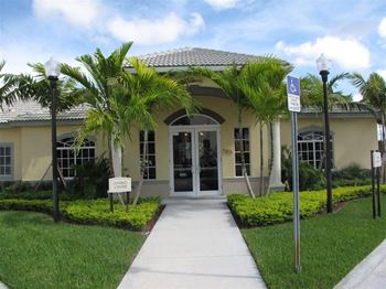 main entrance to leasing office at Valencia Pointe, Miami, Florida